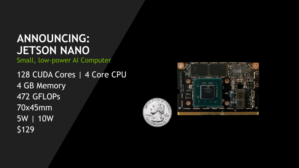 NVIDIA在GTC 2019會議中發表Jetson Nano開發板，其中一種版本是供創客開發者使用的，定位上與Raspberry Pi相近，但更適合拿來做AI推論應用。