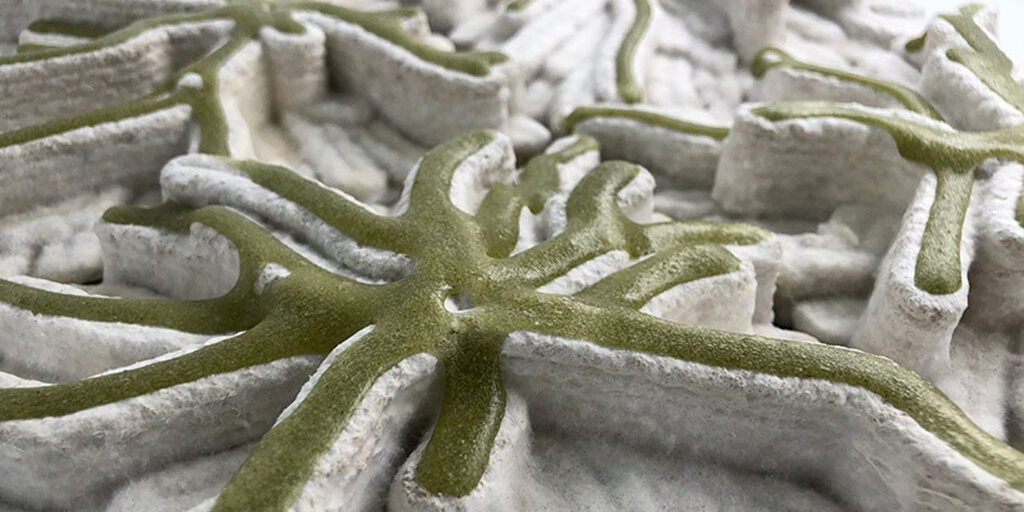 MYCO-ALGA是由天然有機廢物與3D列印技術製作的浴室磁磚，利用天然藻類設計出獨一無二的外觀，兼顧設計的同時也追求環保與永續發展。