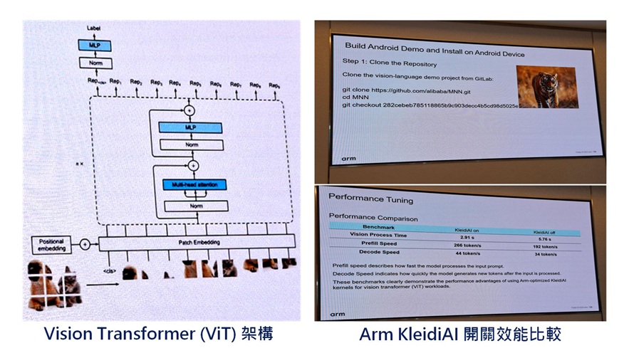ViT 應用使用 Arm Kleidi AI 之性能比較