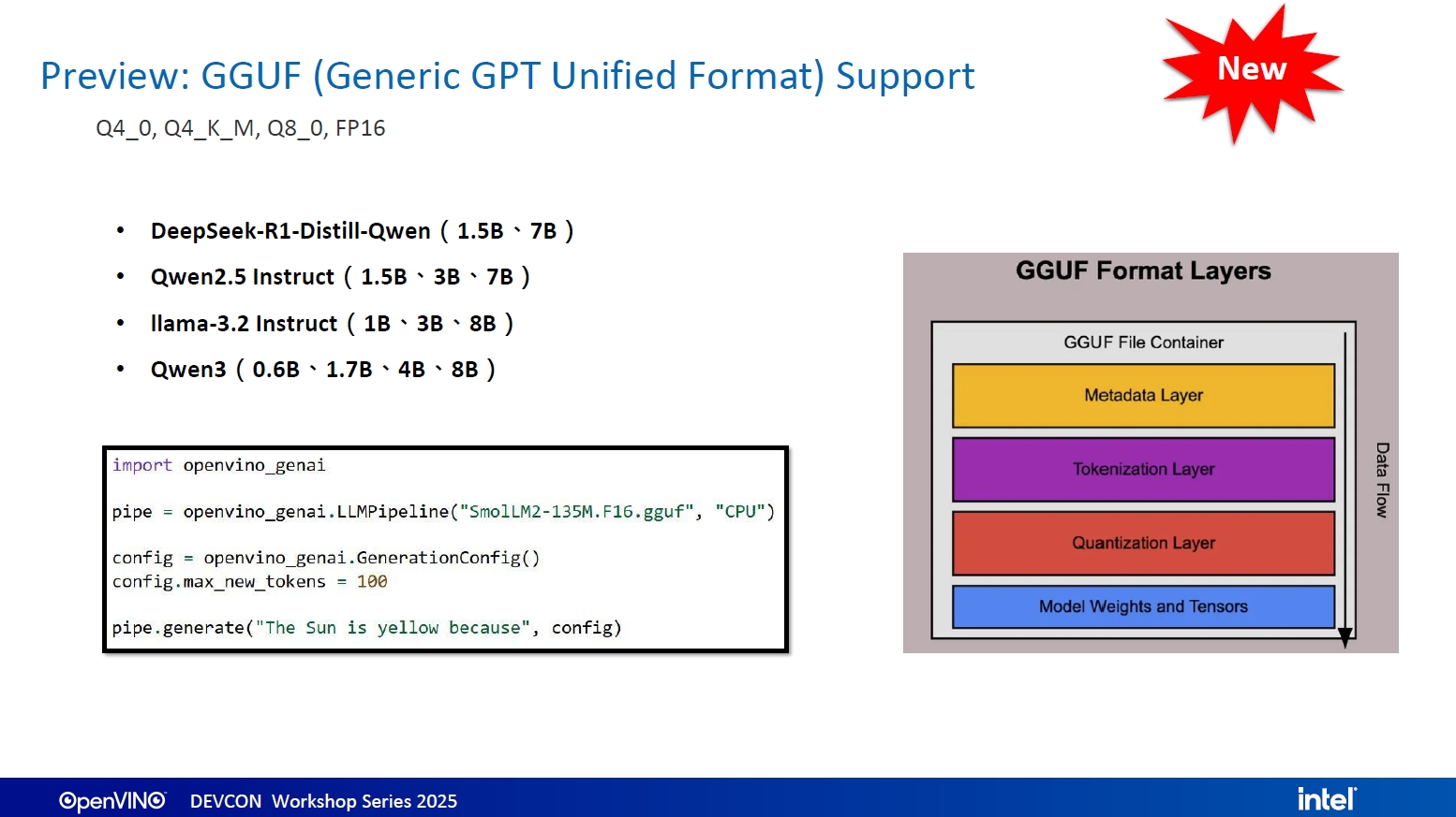 OpenVINO 2025.2 新增了對GGUF模型格式的支援。(圖片來源：Intel)