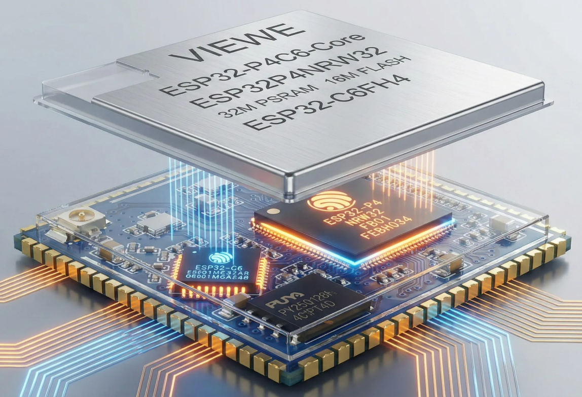 圖2：VIEWE公司的ESP32 P4 C6 Core Module WIFI6模組內有ESP32-P4晶片（負責主控與處理）與ESP32-C6晶片（負責無線收發）（圖片來源：VIEWE公司）