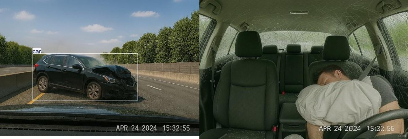 圖5：車輛發生事故時的車內與車外合成影像。