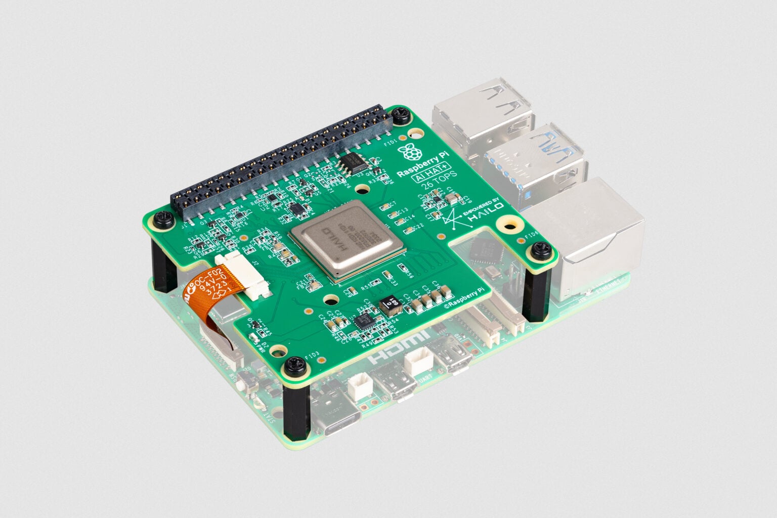 Raspberry Pi AI HAT+ 搭載Hailo-8加速器晶片（圖片來源：Raspberry Pi ）